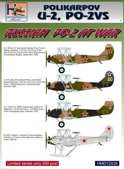 1/72 Decals Polikarpov Po-2 at war (4x camo)