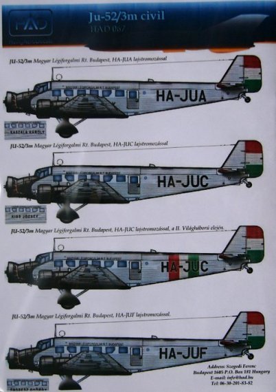 1/72 Decal Ju-52/3m civil (3x versions)
