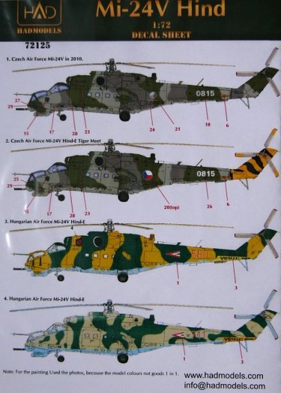1/72 Decal Mi-24V Hind (2x Czech, 2x Hungary)