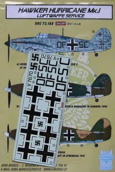 1/72 Decals Hawker Hurricane Mk.I Luftwaffe serv.