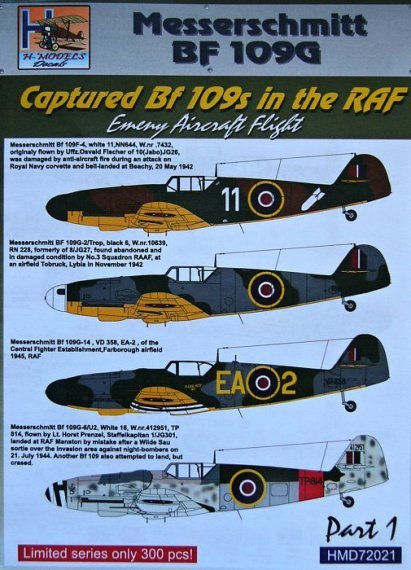 1/72 Decals Captured Bf 109s in the RAF  Part 1