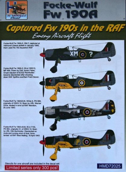 1/72 Decals Captured Fw 109s in the RAF (4x camo)