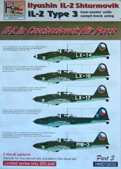 1/72 Decals IL-2 in Czechoslovak A.F. (5x camo)