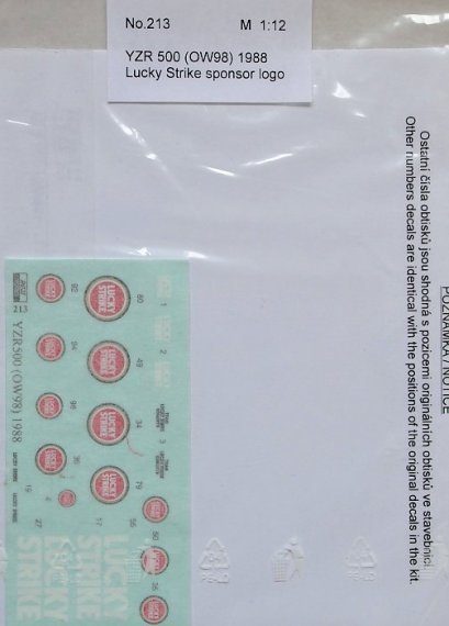 1/12 YZR 500 (OW98) 1988 Lucky Strike sponsor logo