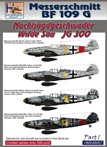 1/48 Decals Bf 109G NJG Wilde Sau JG 300  Part 1