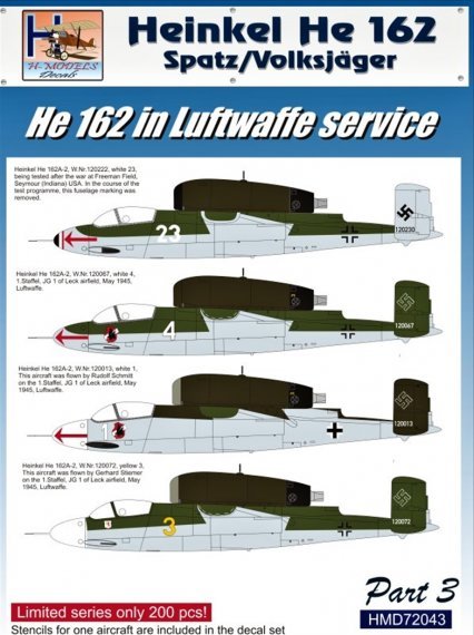 1/72 Decals He 162 in Luftwaffe Service  Part 3