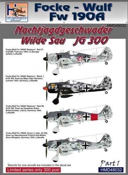 1/48 Decals Fw 190A Wilde Sau JG 300