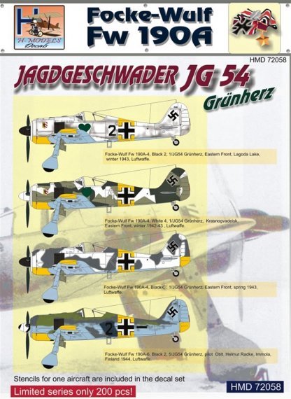 1/72 Decals Fw 190A Jagdgeschwader JG 54