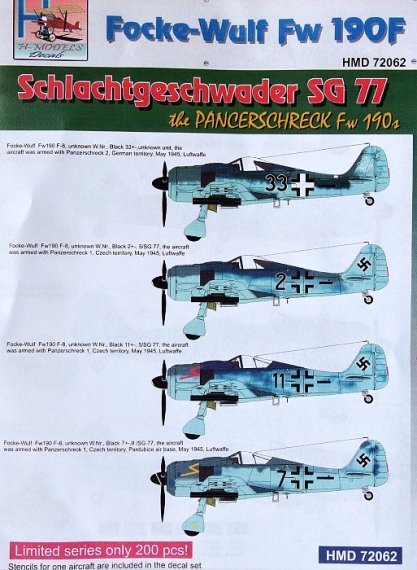 1/72 Decals Fw 190F Schlachtgeschwader SG 77