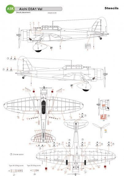 1/32 Aichi D3A1 Val Stencils Imperial Japanese Army Air Service