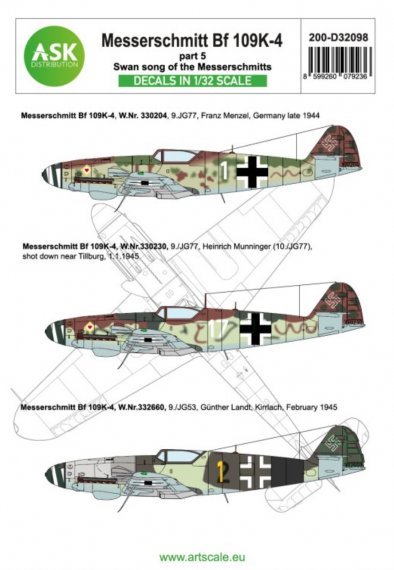 Art Scale Bf-109K-4 Part 5 Decals 1/32