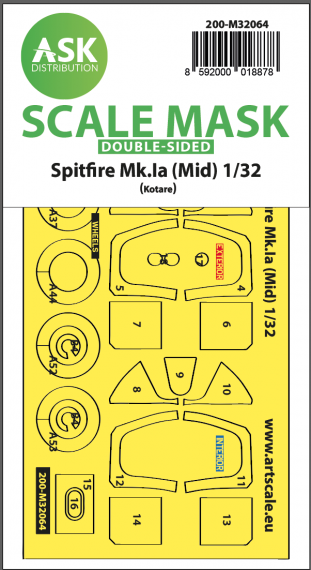 1/32 Spitfire Mk.Ia wheel and canopy frame mask double-sided