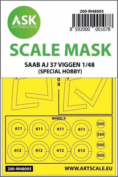 1/48 Saab AJ-37 Viggen wheels and canopy masks