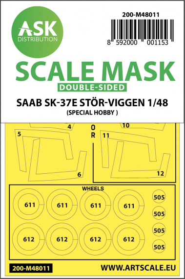 1/48 Saab SK-37E Stor-Viggen wheels and canopy masks