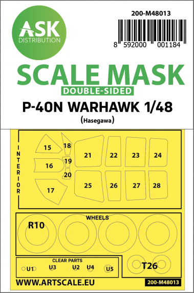 1/48 Curtiss P-40N Warhawk wheels and canopy masks