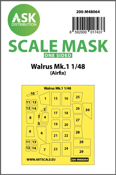 1/48 Supermarine Walrus Mk.I one-sided masks for clear parts