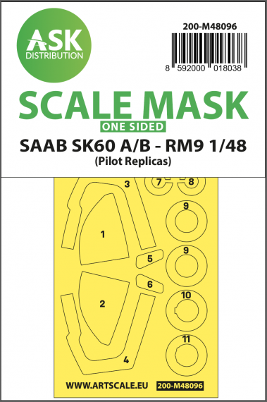1/48 Saab SK60A/B RM9 wheels and canopy paint mask outside only