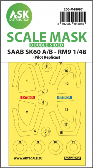 1/48 Saab SK60A/B RM9 wheels and canopy frame paint masks