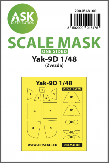 1/48 Yakovlev Yak-9D canopy paint mask outside only