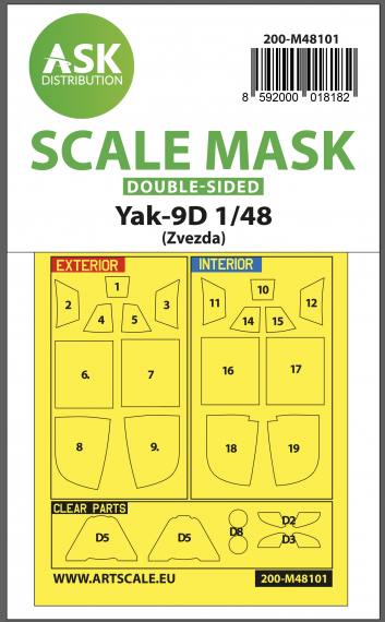 1/48 Yakovlev Yak-9D canopy frame paint masks