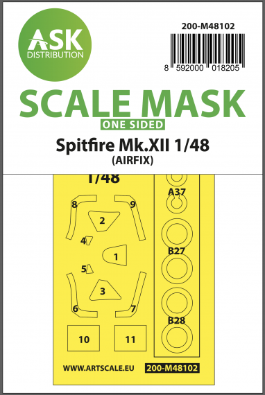 1/48 Supermarine Spitfire Mk.XII wheels and canopy paint mask