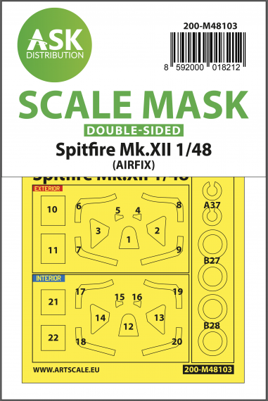 1/48 Spitfire Mk.XII wheels and canopy frame paint mask