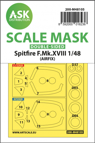 1/48 Spitfire F Mk.XVIII wheels and canopy frame paint mask