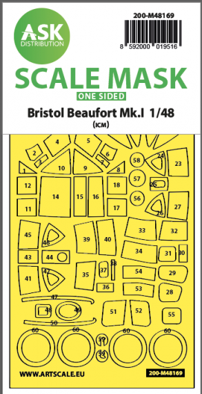 1/48 Bristol Beaufort Mk.I one-sided express fit mask for Icm