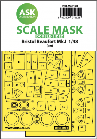 1/48 Bristol Beaufort Mk.I double-sided express fit mask for Icm