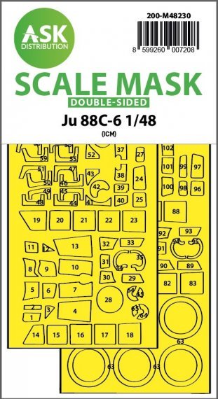 1/48 Junkers Ju-88C-6 wheels and canopy frame paint mask inside