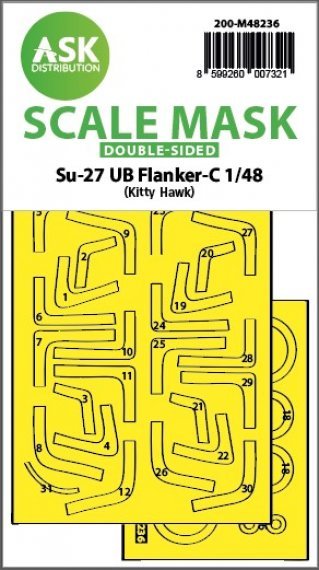 1/48 Suchoj Su-27UB Flanker-C wheels and canopy frame paint mask