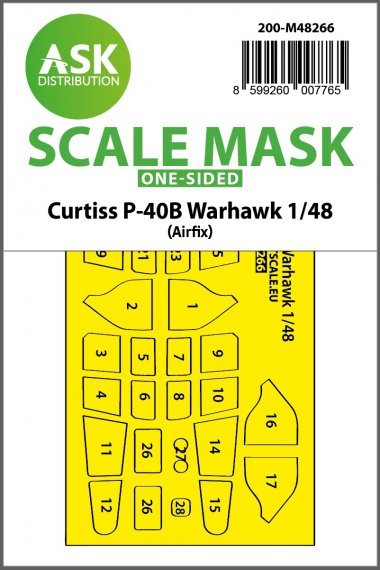 1/48 Curtiss P-40B Warhawk one-sided express fit mask for Airfix