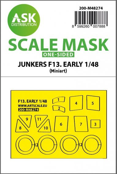 1/48 Junkers F 13 early production one-sided mask for Miniart