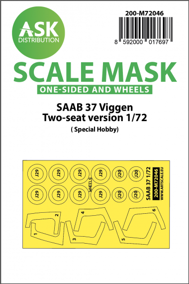 1/72 Saab Sk-37 Viggen double seater wheels and canopy mask