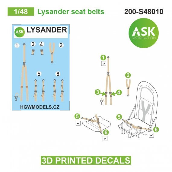 1/48 Westland Lysander Mk.I/Mk.III pilot seat belts