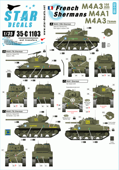 1/35 French Shermans # 2. M4A3, M4A3 105mm, M4A3 76mm. 501e RCC