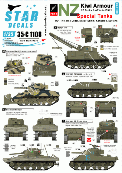 1/35 Kiwi Armour Part 1. Special tanks  NZ Sherman and M31B1