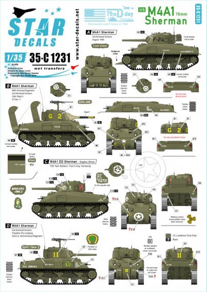 1/35 US M4A1 75mm Sherman. 75th-D-Day-Special. Normandy & France