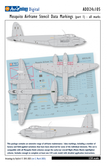 1/24 De Hailand Mosquito airframe stencil/data marking part 1