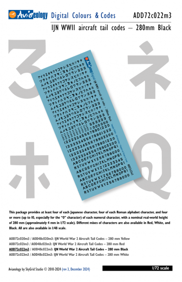 1/72 Imperial Japanese Navy WWII Aircraft Tail Codes-280mm Black