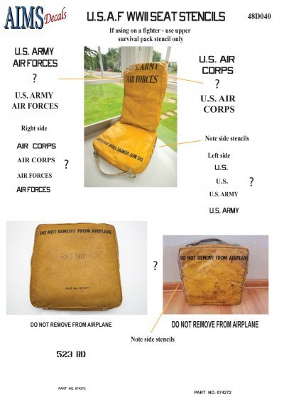 1/48 USAF seat stencils use lower pack stencils only on bombers