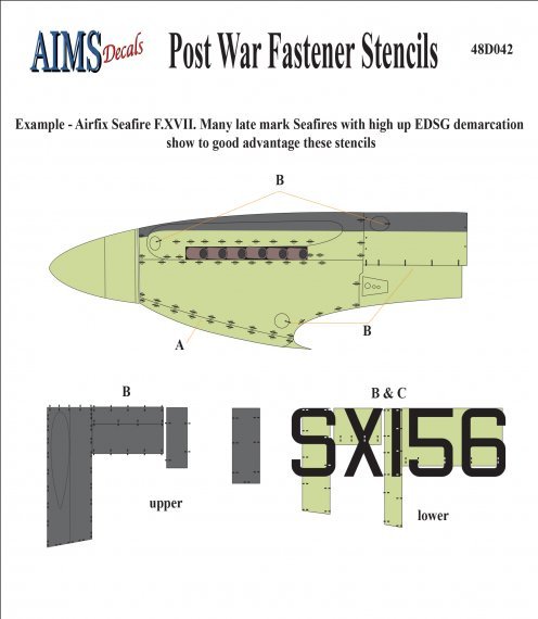 1/48 Post War Fastener stencils for Supermarine Seafire XVII