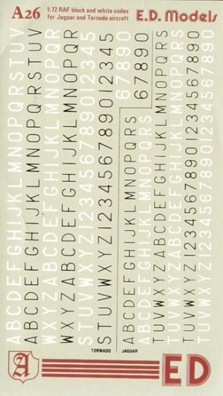 1/72 Raf Code Letters for Tornado Jaguar Ligthning