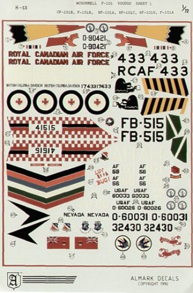 1/72 McDonnell F-101 Voodoo decals
