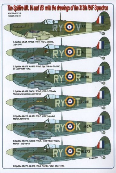 1/48 Decals Spitfire Mk.IA & VB (313th RAF Sqdr.)