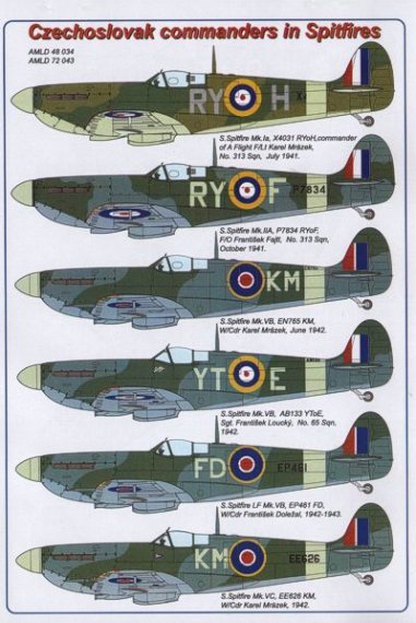1/48 Decals Czechoslovak commanders in Spitfires