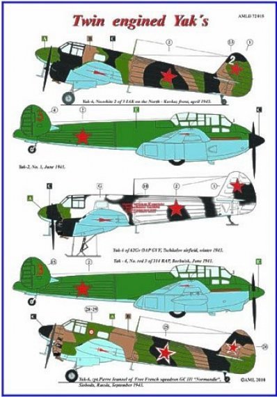 1/72 Decals for Twin engined Yak's (incl. PE set)