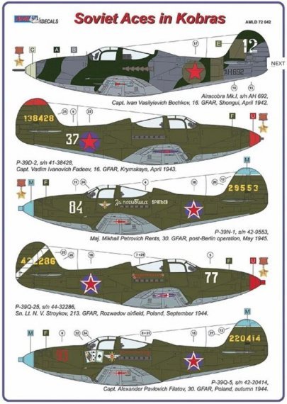 1/72 Soviet Aces in Kobras (5x decal versions)