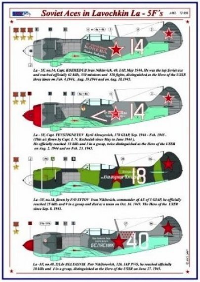 1/72 Decals Soviet Aces in La-5Fs