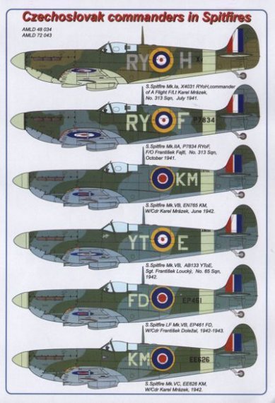 1/72 Decals Czechoslovak commanders in Spitfires